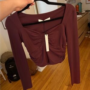 Susana Monaco Plum Long-Sleeve Ruched Square-Neck Top NWT